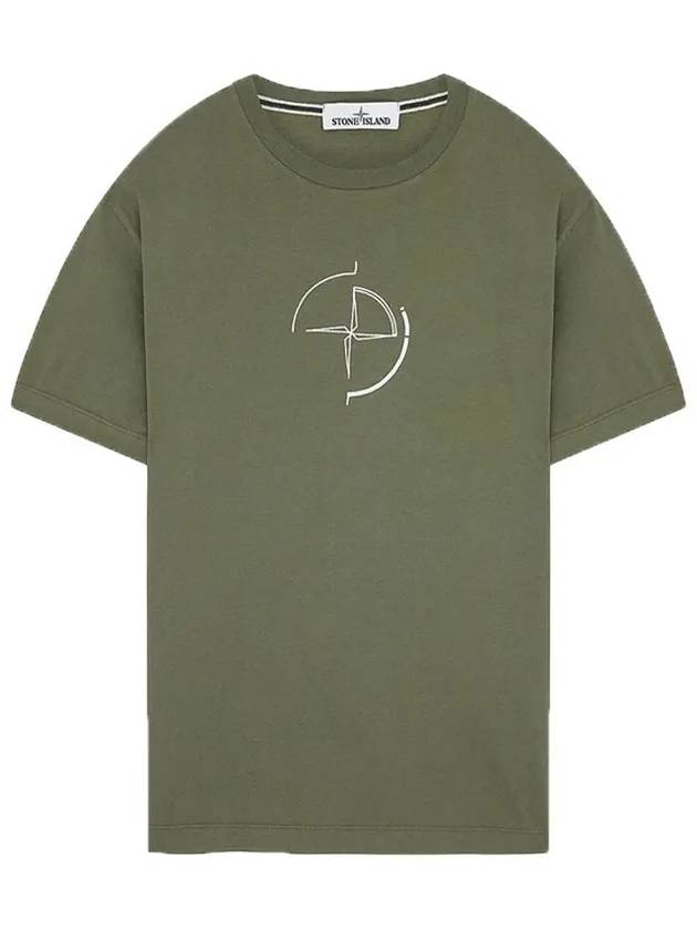 Men's Compass Embroidery Back Lettering Short Sleeve T-Shirt Khaki - STONE ISLAND - BALAAN 3