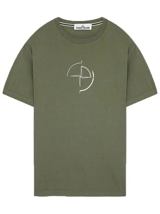 Men's Compass Embroidery Back Lettering Short Sleeve T-Shirt Khaki - STONE ISLAND - BALAAN 2