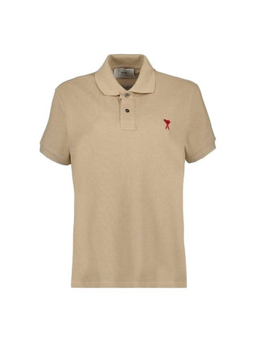 Men's Heart Logo Polo Shirt Champagne - AMI - BALAAN 1