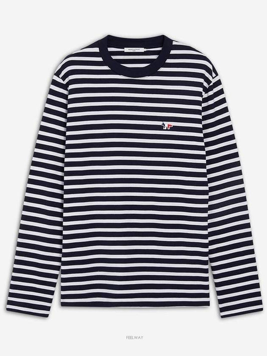 Fox Logo Stripe Long Sleeve T-Shirt Navy - MAISON KITSUNE - BALAAN 2