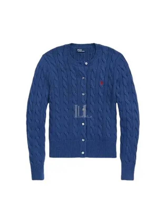 Women's Embroidered Logo Pony Cable Cardigan Blue - POLO RALPH LAUREN - BALAAN 2