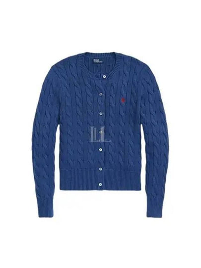 Women's Embroidered Logo Pony Cable Cardigan Blue - POLO RALPH LAUREN - BALAAN 2