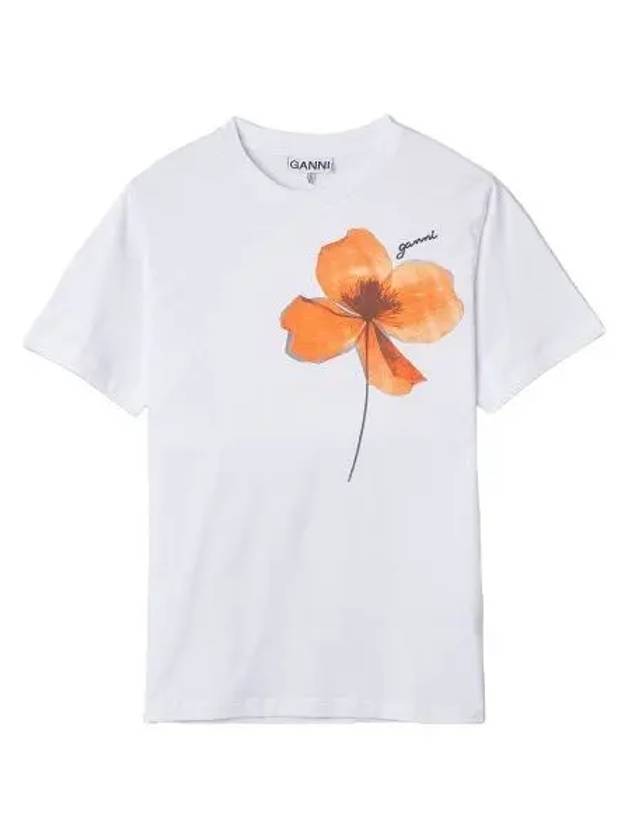 Logo flower short sleeve t shirt white - GANNI - BALAAN 1