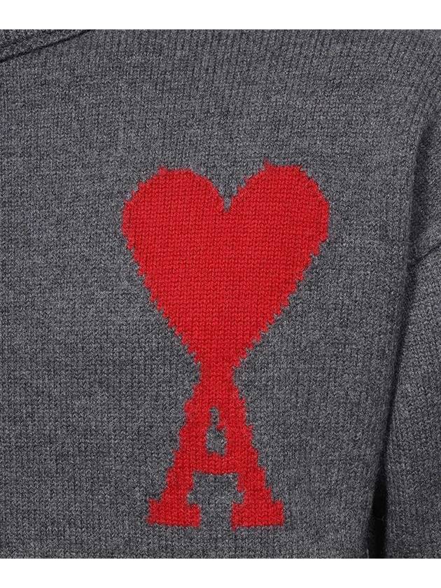 Intarsia Big Heart Logo Wool Knit Top Grey - AMI - BALAAN 3