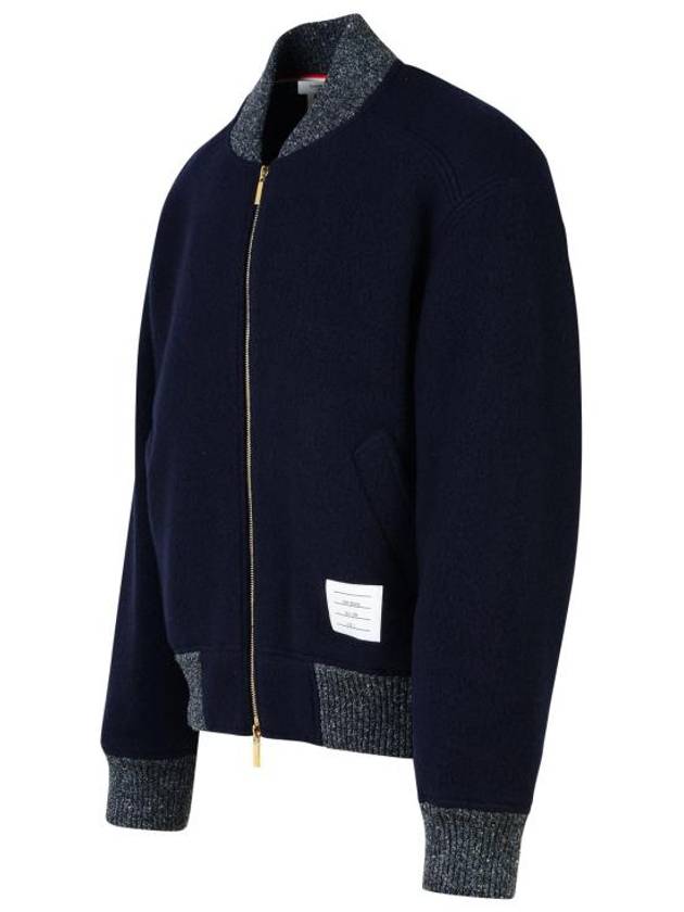 Fleece Stripe Wool Bomber Jacket Navy - THOM BROWNE - BALAAN 3