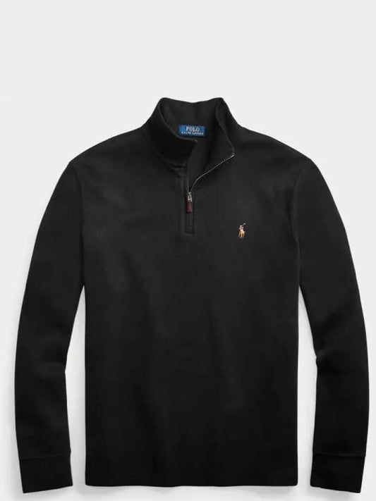 Embroidered Pony Logo Half Zip-Up Knit Top Black - POLO RALPH LAUREN - BALAAN 2