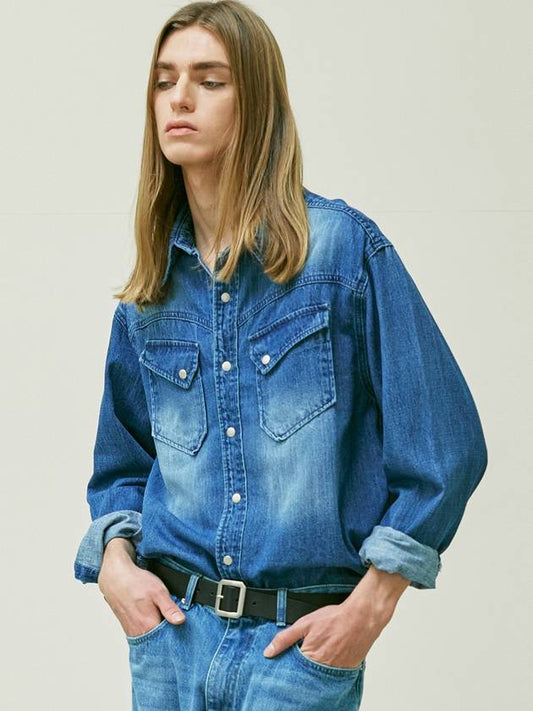 Washed Denim Western Shirt Blue - KND - BALAAN 1