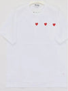 P1T3373 WHITE Triple Red Heart Short Sleeve T Shirt - COMME DES GARCONS - BALAAN 1