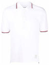 Classic Pique Stripe Short Sleeve Polo Shirt White - THOM BROWNE - BALAAN 2