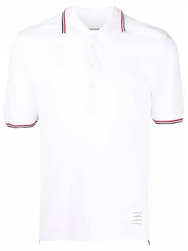 Classic Pique Stripe Short Sleeve Polo Shirt White - THOM BROWNE - BALAAN 2