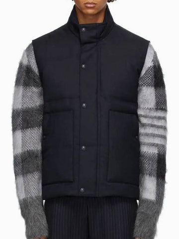 F W Twill Wool Down Padded Vest Navy MVD019X 00626 415 - THOM BROWNE - BALAAN 1