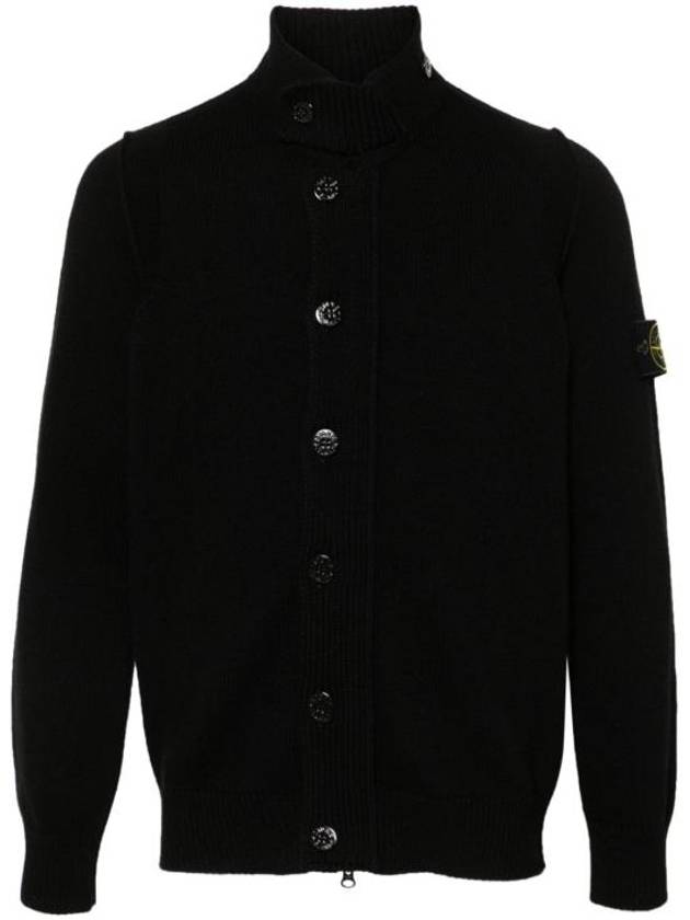 Wappen High Neck Button Up Wool Cardigan Black - STONE ISLAND - BALAAN 1