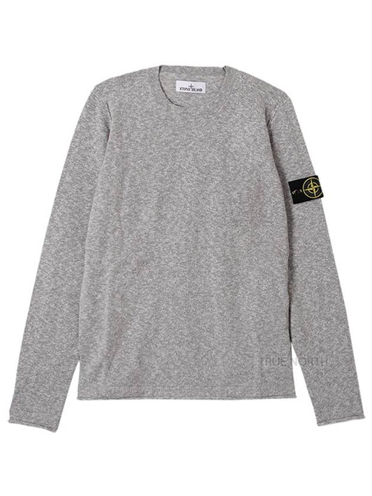 Logo Patch Crew Neck Cotton Nylon Knit Top Heather Grey - STONE ISLAND - BALAAN 2