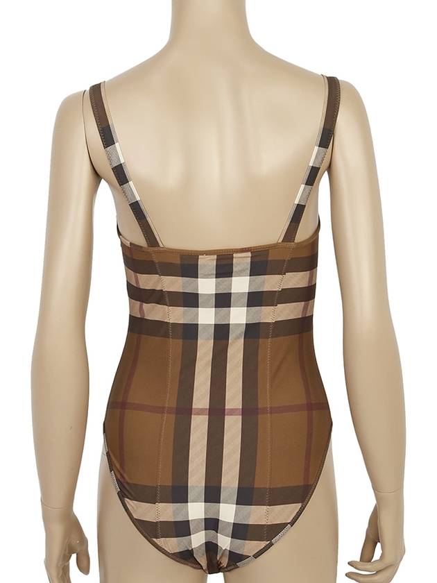 Women's Check Stretch Nylon One-Piece Swimsuit Burch Brown - BURBERRY - BALAAN 7