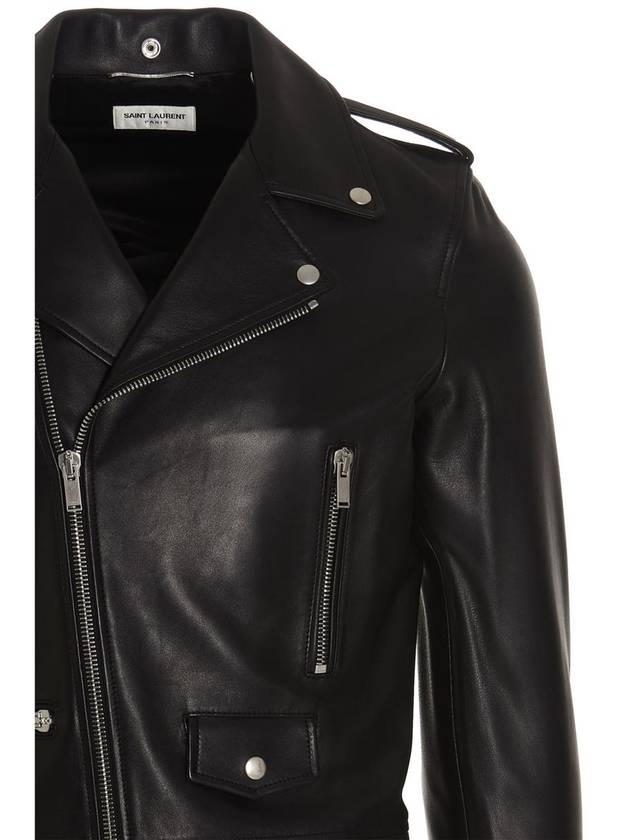 Classic Motorcycle Jacket in Lambskin Black - SAINT LAURENT - BALAAN 4