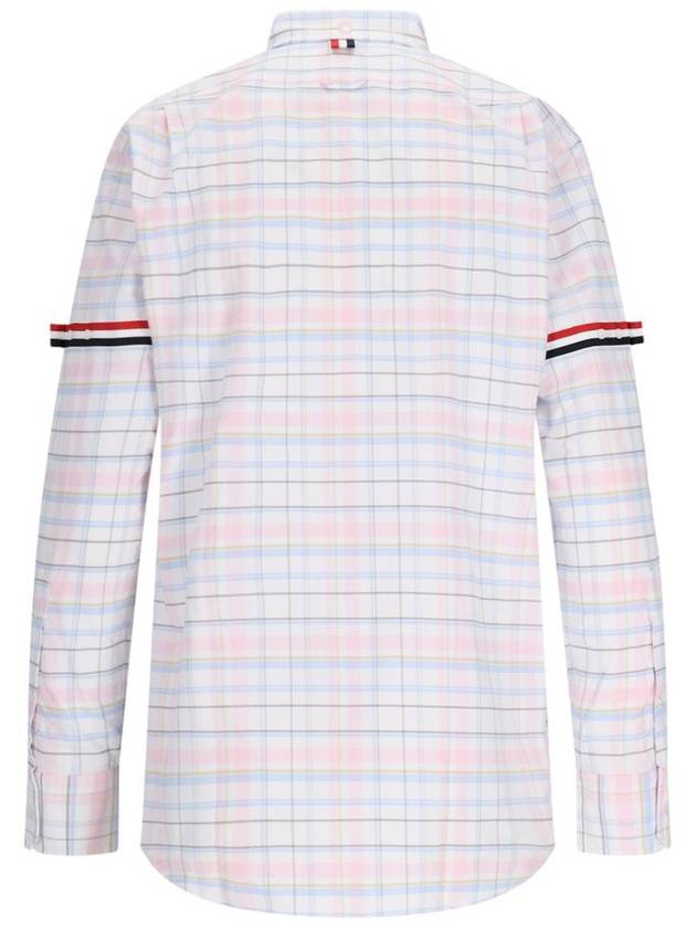 Men's Plaid Three Stripes Armband Oxford Long Sleeve Shirt Light Pink - THOM BROWNE - BALAAN 3