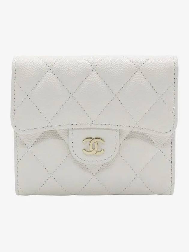 classic gold CC logo caviar flap bi-fold wallet white - CHANEL - BALAAN 2