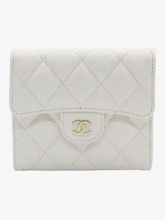 classic gold CC logo caviar flap bi-fold wallet white - CHANEL - BALAAN 2