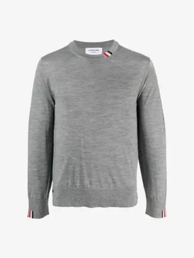 Intarsia Stitch Crew Neck Merino Wool Knit Top Light Grey - THOM BROWNE - BALAAN 2