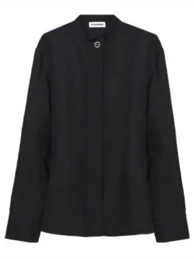 Silver Button Detail Viscose Long Sleeve Shirt Black - JIL SANDER - BALAAN 2