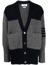 Donegal Diagonal Oversized Colour Block Wool Cardigan Grey - THOM BROWNE - BALAAN 2