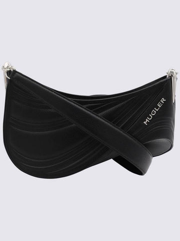 Mugler Black Leather Spiral Curve Shoulder Bag - MUGLER - BALAAN 1