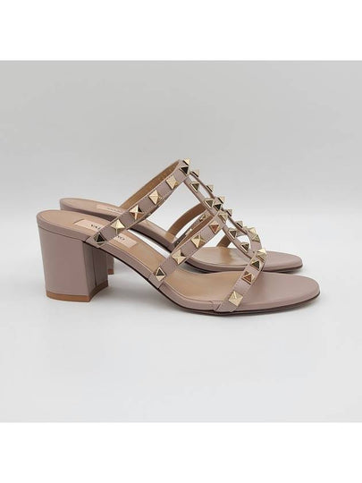 Women's Rockstud Leather Sandal Heels Powder Pink - VALENTINO - BALAAN 2