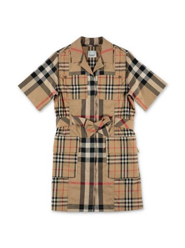 Kids Patchwork Check Tie Waist Dress Beige - BURBERRY - BALAAN 1