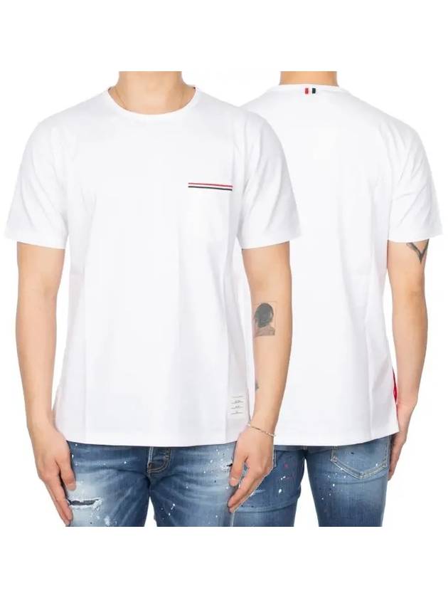 Men's Medium Weight Jersey Tipped Pocket Crewneck Short Sleeve T-Shirt White - THOM BROWNE - BALAAN 2