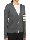 Sustainable Fine Merino Wool 4-Bar Relaxed Fit V-Neck Cardigan Medium Grey - THOM BROWNE - BALAAN 5