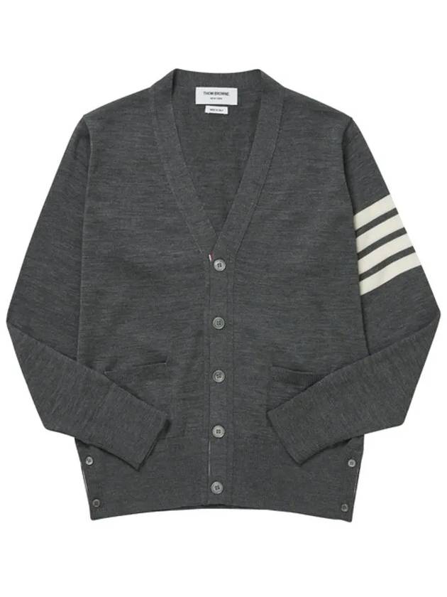 Men's Sustainable Classic Diagonal Wool Cardigan Medium Grey - THOM BROWNE - BALAAN 2