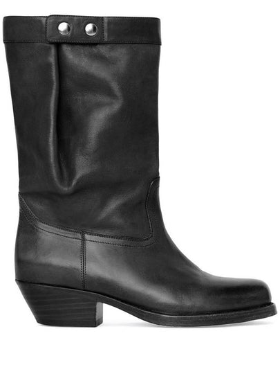 Ademe Biker Leather Mid Boots Black - ISABEL MARANT - BALAAN 2