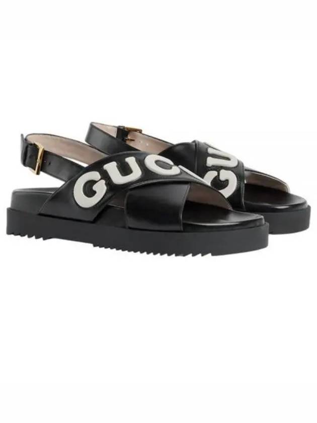 Women's Logo Leather Sandals Black - GUCCI - BALAAN 2