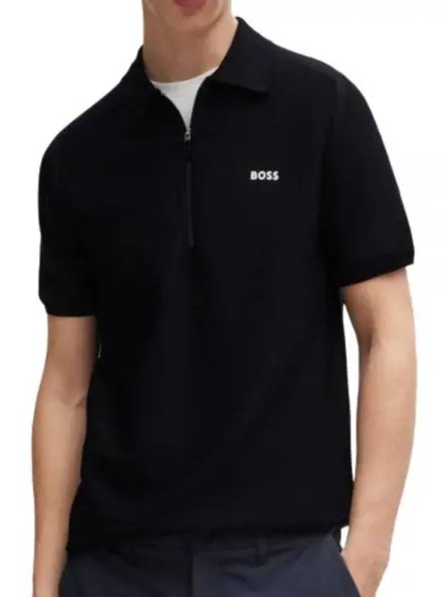 Jayno Zipper Neck PK Shirt Navy - HUGO BOSS - BALAAN 2