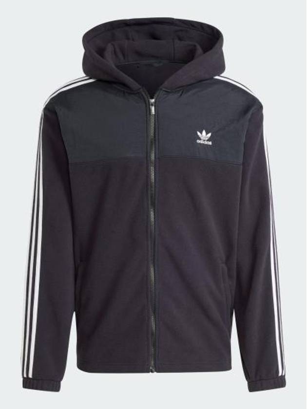 3 Stripe Teddy Fleece Zip-Up Hoodie Black - ADIDAS - BALAAN 2