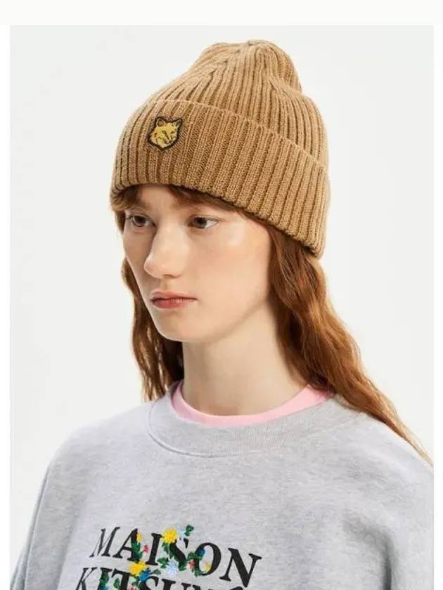 Unisex bold foxhead patch pleated beanie gold brown domestic product - MAISON KITSUNE - BALAAN 1