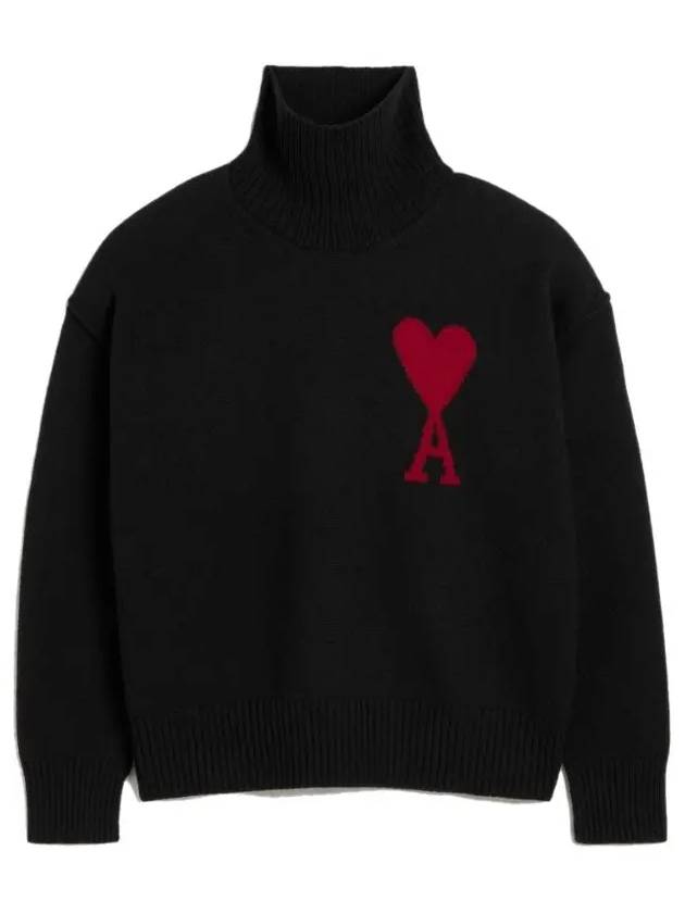 Intarsia Heart Logo Turtleneck Black - AMI - BALAAN 2