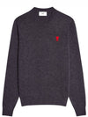 Men's Mini Heart Logo Merino Wool Knit Top Grey - AMI - BALAAN 2