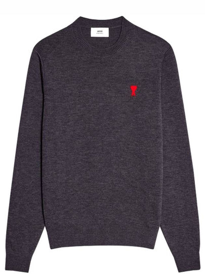 Men's Mini Heart Logo Merino Wool Knit Top Grey - AMI - BALAAN 2