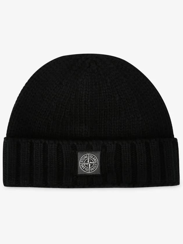 Logo Patch Wool Beanie Black - STONE ISLAND - BALAAN 3