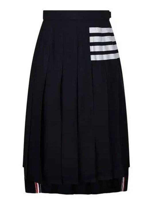 4 Bar Logo Plain Weave Wool Pleated Skirt Navy - THOM BROWNE - BALAAN 2