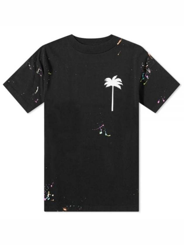 Palm Tree Painted Cotton Short Sleeve T-Shirt Black - PALM ANGELS - BALAAN 2