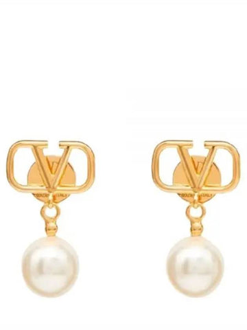 5W0J0E36 UXM 0O3 5W2J0E36 V logo pearl earrings - VALENTINO - BALAAN 1