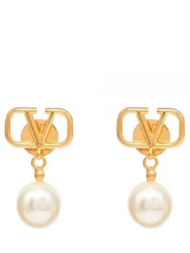 5W0J0E36 UXM 0O3 5W2J0E36 V logo pearl earrings - VALENTINO - BALAAN 1