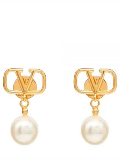 V Logo Pearl Earrings Gold - VALENTINO - BALAAN 2