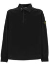 Compass Patch Cotton Fleece Polo Knit Top Black - STONE ISLAND - BALAAN 2