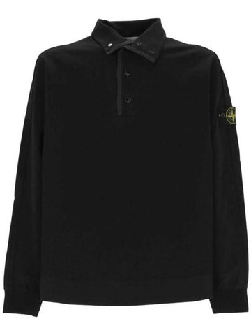 Compass Patch Cotton Fleece Polo Knit Top Black - STONE ISLAND - BALAAN 1