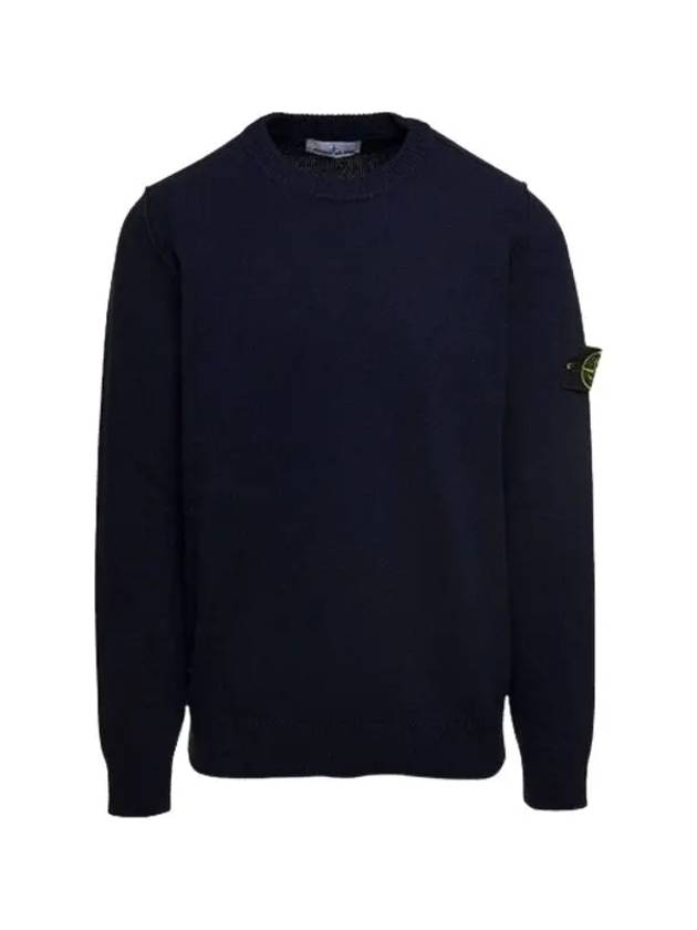 Logo Patch Crew Neck Wool Knit Top Navy - STONE ISLAND - BALAAN 3