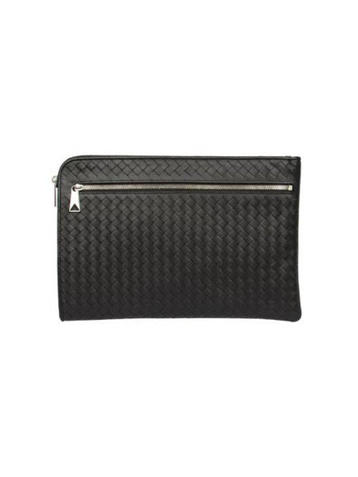 Intrecciato Weaving Zipper Clutch Bag Black - BOTTEGA VENETA - BALAAN 2