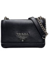 1BD144 Black leather silver chain mini cross bag - PRADA - BALAAN 1